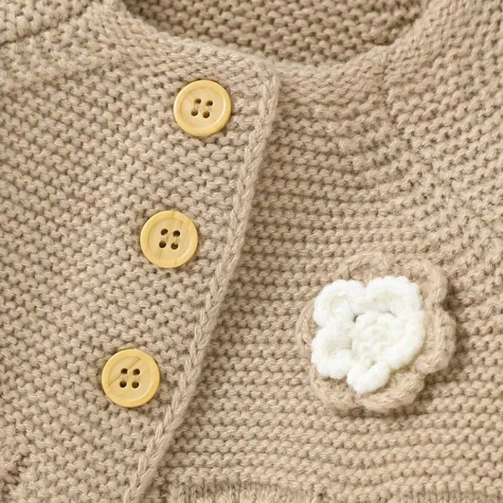 NEW Size 6-9 months, girls brown, knitted, flower, long sleeve sweater